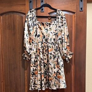 Entro Multicolor Animal Print Dress. Square neckline. 3/4 length sleeves.